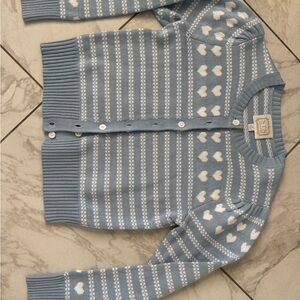 Sail to Sable Light Blue and White Heart Pattern Cardigan